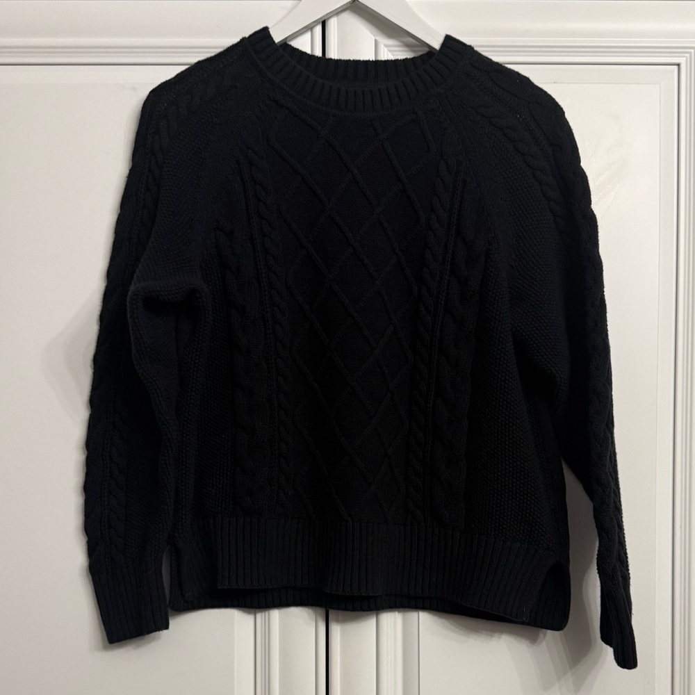 Gap Women's Size Large Black Crew Neck Long Sleeve Cable Knit Cotton Sweater